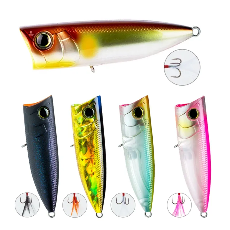 Popper balıkçılık Lure 70mm 10.5g sert yapay yemler Topwater bas alabalık Pike wolure balıkçılık 2 tiz kanca ile mücadele