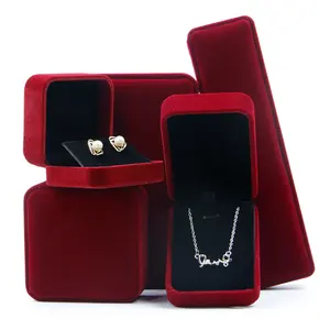 Custom romantic wholesale jewelry box vintage wine dark red customized logo jewelry box velvet