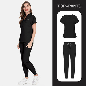 Uniforme de travail de haute qualité pour infirmières de clinique dentaire européenne et américaine, ensembles de blouses, manches courtes, pantalons, polyester, unisexe - Product Image 6