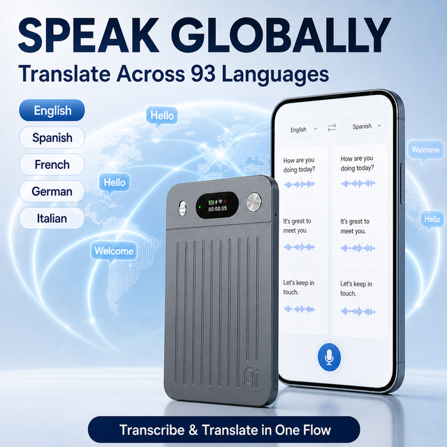 Magnetic AI Digital Voice Recorder Real-Time Speech Translation (93 Languages) One-Tap Summarize Wireless App Control MP3/WAV.