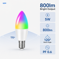Lampadina Smart a Forma di Candela C35 5W 800lm E26, App Surplife WiFi 2.4G per Controllo Vocale, 200-240V, Luce LED Decorativa