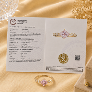 Bague de fiançailles de luxe moderne en or massif 14 carats avec diamant de laboratoire taille brillant rond et saphir padparadscha de laboratoire - Product Image 6