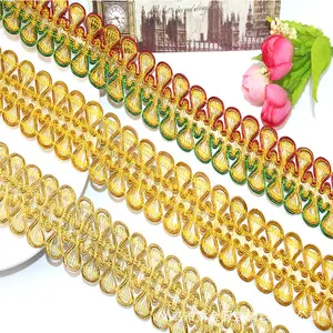 wholesale clothes sewing accessories metallic gold silver braided lace fabric ribbon double sided wave costume curtain trims