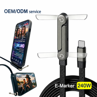 Kabel Data Pengisian Cepat 240W Dengan Penyangga Kabel, Kabel Stand untuk Iphone 17, Pengisi Daya Ponsel Datar Dengan Penyangga, Kabel Usb C Pengisi Daya Cepat