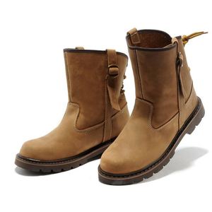 2025 Autumn New Style Men's Genuine Leather Boots Lace-up Closure Flat <b>Shoes</b> Retro Trendy <b>Height</b> <b>Increasing</b> Waterproof - Product Image 1