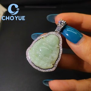 New Arrival 925 Sterling <b>Silver</b> Green Jade Buddh Moissanite Men Pendant Hip Hop <b>Charm</b> for Men Pass Diamond Tester GRA - Product Image 6