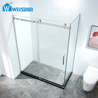 Cabine de douche coulissante en verre trempé de bonne qualité Weisdon, sans cadre, en acier inoxydable, pour salle de bain