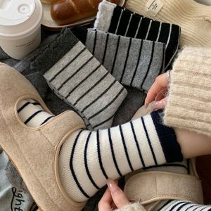 Women's Striped Mid-Calf <b>Socks</b> Navy Blue Soft Lace Trim Thermo <b>Winter</b> Casual <b>Socks</b> - Product Image 1