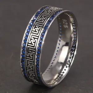 Czcity — bagues en argent Sterling 925 avec Zircon rond bleu, anneaux Punk rétro, bijoux à la mode pour hommes et femmes