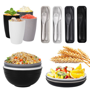 Kitchen Wheat Straw Dinnerware Set Dinner Plates Dessert <strong>Cereal</strong> <strong>Bowls</strong> Cups Outdoor Camping Plates and Dishes Unbreakable Plastic - Product Image 1