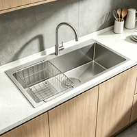 Évier de cuisine coréen en acier inoxydable 304, grand bac unique, fait main, noir mat, avec panier égouttoir, design moderne, garantie 3 ans - Vente chaude