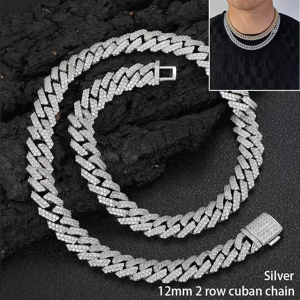 Gioielli Hip Hop 10/12/15/20mm collana a maglie cubane di diamanti da uomo placcata in argento Miami cubano ghiacciato fuori catena a maglie cubane