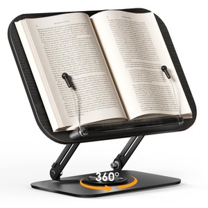 Support de <span class=keywords><strong>livre</strong></span> pliable en bois Présentoir de maison en acier Support de <span class=keywords><strong>livre</strong></span> de lecture de bureau avec bases rotatives à 360 ° - Product Image 1