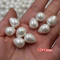 Perles en forme de larme YWJC en cristal multicolores de haute qualité, perles de coquillage blanc arc-en-ciel à moitié percées avec trous
