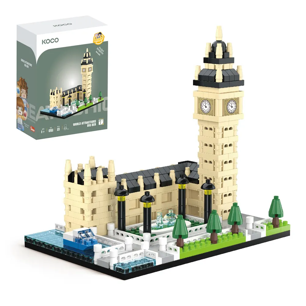 KOCO Tijolo Novidade: 523 peças conjunto de miniblocos de construção educacionais pré-escolares variados - brinquedo de arquitetura Big Ben Clock Tower