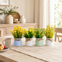Lot de 6 mini-plantes artificielles en pot de 19 cm – Bonsaïs en plastique PE avec pots en céramique enveloppés de corde pour la décoration de bureau et de la maison