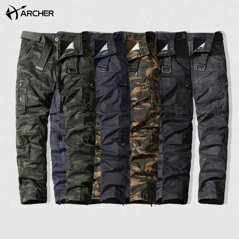 High Quality Custom Casual Cargo Pants Multi Pockets Loose Fit Heavy Cotton Distress Effect Trackpants Camo Cargo Pants Men