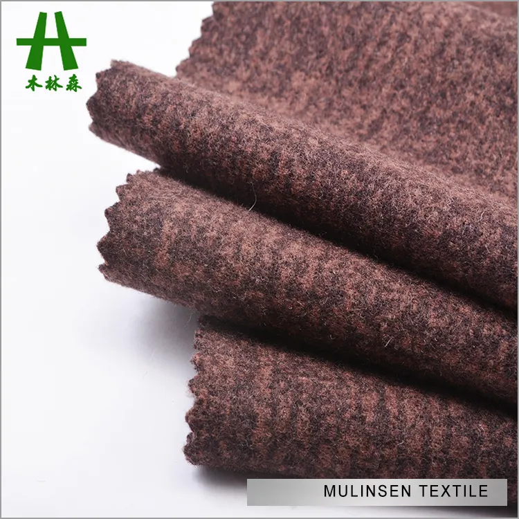 Mulinsen Textile Knitted Plain Dyed Polyester Boucle Tweed Fabric Wool Fabric