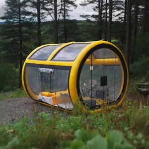Tente de camping gonflable transparente jaune, imperméable, pour 4 à 6 personnes, tente tunnel à air pour le glamping en plein air et les aventures en forêt - Product Image 1