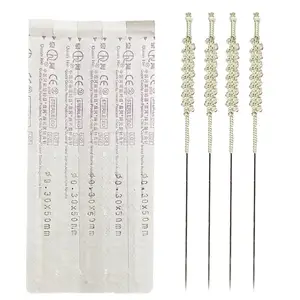 QUAN HE Acupuncture Needles Disposable Sterile Spiral Handle Hand-made Winding Anti Allergy 100PCS Silver Handle