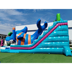 Tobogán acuático inflable azul comercial para patio trasero, con piscina, para alquiler en fiestas. - Product Image 1