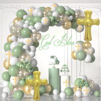 Kit de guirlande de ballons « Dieu bénisse » bleu, blanc, or, croix, colombe, ballons en latex, bannière, décoration pour baptême, première communion, fête de baptême