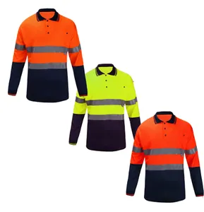 Safety manufacturer in china hi-vis polyester contrast color long sleeve and black bottom design polo safety t-shirts