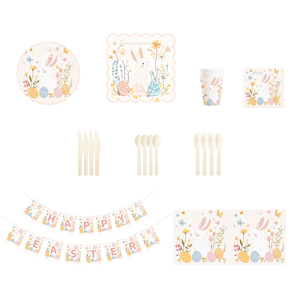 DAMAI <b>Easter</b> Tableware Set Disposable Floral Bunny Paper Plates With Eggs Design for Kids Party Supplies Serves 8 Pcs - Product Image 5