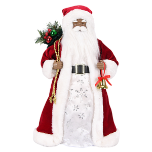 Black Santa Claus Statue Long Snowflake Robe Standing Figurine with Brass Bell for Church Display - Product Image 2