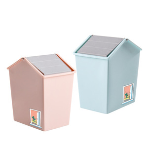 Nordic Cute House Lid Storage Bucket Swing Lid Desktop Trash Can European Style Home Design Indoor Use Rectangular Dark Blue - Product Image 5
