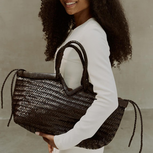 Bolso Tote Grande para Mujer, Estilo Vintage, Color Verde Oscuro, Tejido a Crochet, Material Ecológico de Cuero, <span class=keywords><strong>Doble</strong></span> Correa para el Hombro, Diseño Patchwork - Product Image 6