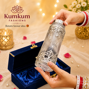 Luxury Handcrafted German Silver Glass Leak Proof Reusable Water Bottle Royal Blue Velvet <b>Gift</b> Box Wedding Diwali Christmas <b>Gift</b> - Product Image 5