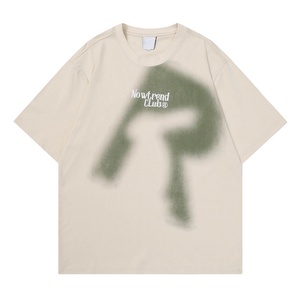 T-shirt 100 % coton de marque streetwear tendance, imprimé lettres abstraites effet éclaboussures rétro, manches courtes, respirant, anti-boulochage, été - Product Image 2
