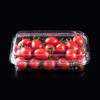 Barquette alimentaire rectangulaire transparente en PET recyclé avec revêtement UV, personnalisable avec logo, pour fruits et emballage de conservation