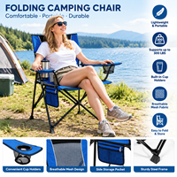 Chaise de camping pliante carrée moderne avec cadre en acier en X, tissu en maille respirante, double porte-gobelets et rangement latéral, capacité de charge de 330 lb