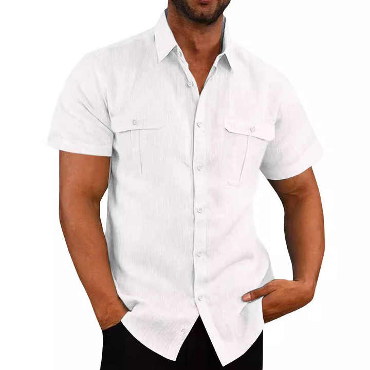 Men's Casual Linen Summer Shirt Solid Color Cross Border Collar Knitted Dress for Spring/Summer Customizable Wholesale for Beach