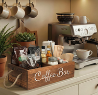 Boîte de rangement en bois pour bar à café avec poignée en corde, organisateur multi-compartiments pour sachets de café, sirops, agitateurs, comptoir de cuisine