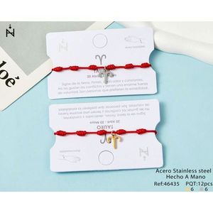 Pulsera con Dije del Zodiaco de Aries, Cordón Rojo, Acero Inoxidable, Hecha a Mano, Regalo Unisex, Estilo Vintage - Product Image 1
