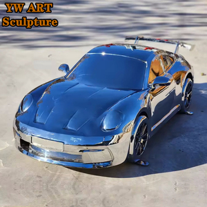 공장 아울렛 맞춤형 실물 크기 스테인레스 스틸 거울 마감 금속 다이 캐스트 실버 모델 자동차 조각 - Product Image 2