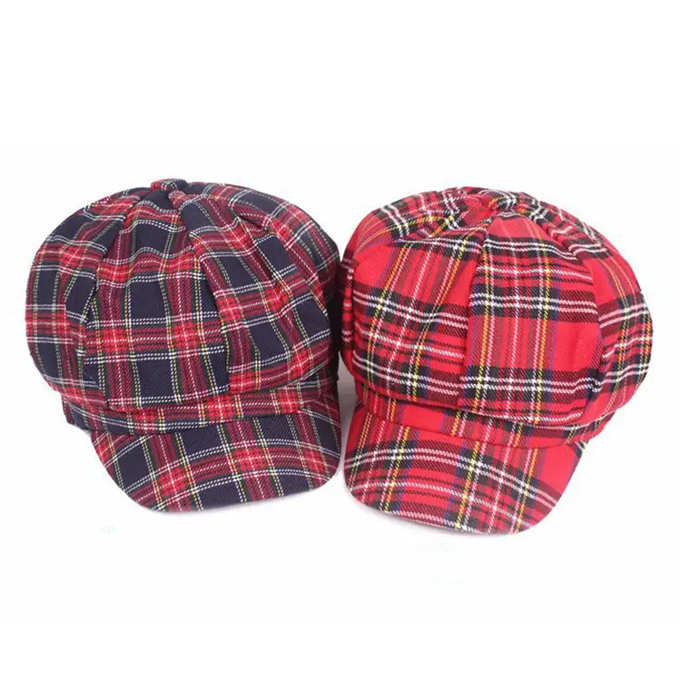 Womens Hats And Caps 2023 Women Plaid Beret Hat British Style Red And Black Square Retro Newsboy Caps Octagonal Cap Female Visor Caps