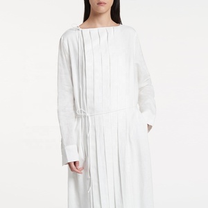 Vêtements pour femmes <span class=keywords><strong>robe</strong></span> en coton et lin <span class=keywords><strong>2023</strong></span> printemps été nouveau à manches longues col rond solide ample grande taille Maxi robes décontractées - Product Image 5