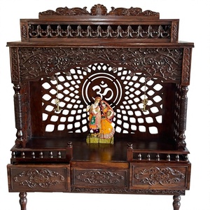 Traditional Solid Wood Temple Home Furniture Exclusive Peacock Carving Living Room Pooja Cabinet Best Design Pooja Mandir - Product Image 4