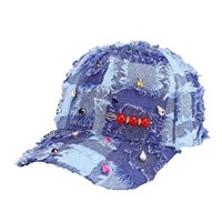Casquette de baseball à carreaux à bords bruts, ornée de diamants sertis à la main, avec pompon, tendance mode féminine, protection solaire, personnalisable