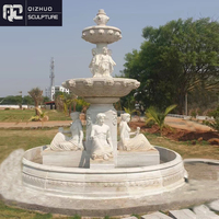 Fontaine en marbre blanc naturel de grande taille pour la décoration extérieure de la maison, avec statue de femme et de cheval