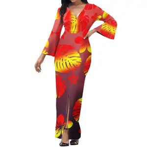 Customise Clothes For Women High-End Large Size Hawaii Floral Printed Casual Dress Formal Polynesian Tribal Design Bodycon Dress