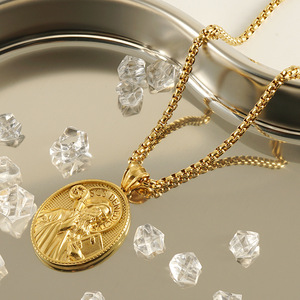 ZOGXIN Saint Benedict Pendant Necklace 18K Plated Gold Chain Oval Themed Pendant Everyday Wear Jewelry for Men and Women - Product Image 2