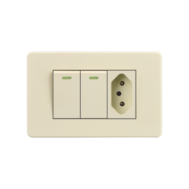 VNX US Standard Beige Color 2 Gang Wall Switch 85 Series Brazil 10A Wall Socket Grounding Residential / General-Purpose