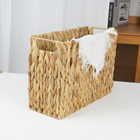 Panier de rangement rectangulaire en jacinthe d'eau naturelle vintage, tressé à la main, avec poignées découpées, pour magazines et dossiers, usage domestique, vente en gros