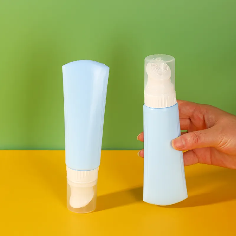 Plastic Facial Cream Cleanser Bottle Packaging Blue Body Lotion Cosmetic Test Gel Applicator Plastic Tube with Brush Applicator