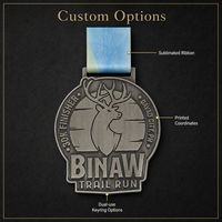 Custom Zinc Alloy Casting Antique Silver Finish Trail Run Medal with Digital Printing Ribbon